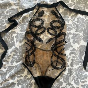 Sheer Bodysuit with Black Snake Design